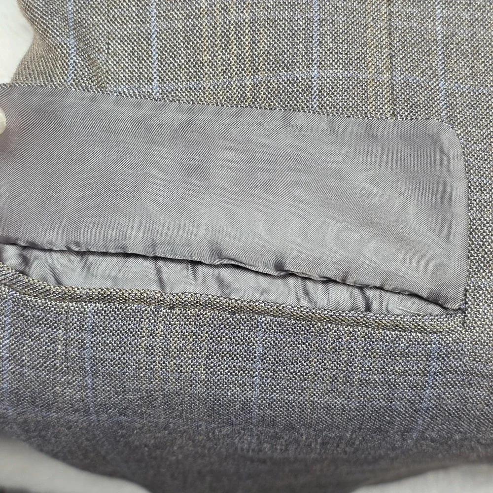 Jos A Bank‎ Blazer Mens 43R Gray Plaid Windowpane Silk Wool Blend Classic Preppy